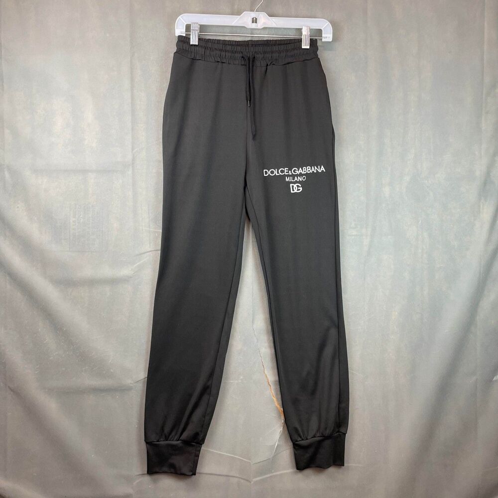 Dolce & Gabbana Men 26W Black Milano DG Logo Joggers Drawstring Slim-Fit Pull On